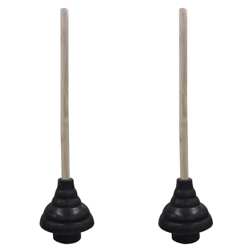 Image of HAUTMEC 2PCS Rubber Toilet Plunger for Bathroom Sink Plunger Toilet Unblocker with 150mm (Dia) Plungers and 450mm Wood Handle for ​Bathroom Sink Drain Kitchen