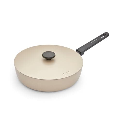 Image of Morphy Richards Saute Pan, Forged Aluminium, 28cm, Non Stick Ceramic Coating, Soft Touch Handles, Oven Safe Up to 180c, Suitable for All Hobs, Cream, 852504