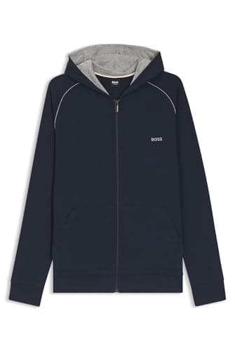 Image of BOSS Mens Mix&Match Jacket H Embroidered-Logo Zip-up Hoodie in Stretch Cotton