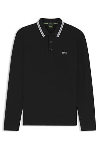 Image of BOSS Mens Plisy Polo Shirt Long Sleeve Black XXL
