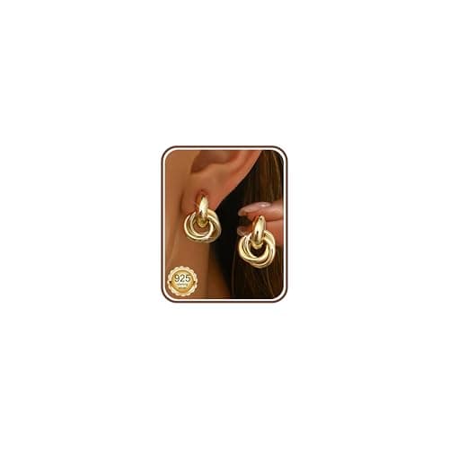 Image of MILACOLATO Gold Earrings for Women Hypoallergenic 925 Sterling Silver Stud Earrings Chunky 14K Gold Plated Earring Minimalist Lightweight Knot Drop Dangle Silver Earring Jewellery Gift for Her-CG