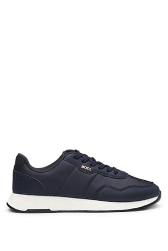 Image of BOSS Mens Titanium Runn TTNM EVO Textured-Sole Trainers in Mixed Materials Size 11 Dark Blue