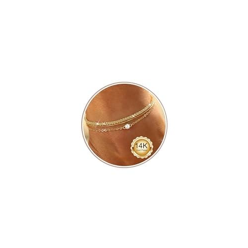 Image of Morfetto 925 Sterling Silver Ankle Bracelets for Women Waterproof 14k Gold Plated Women's Anklets Adjustable Double Layer Gold Silver Anklet Beaded Chains CZ Beach Anklets for Women CG