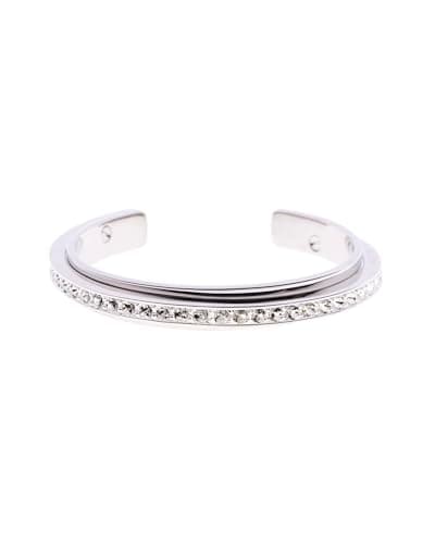 Image of Karen Millen Crystal Diagonal Cuff Bracelet for Women (Silver/Crystal)
