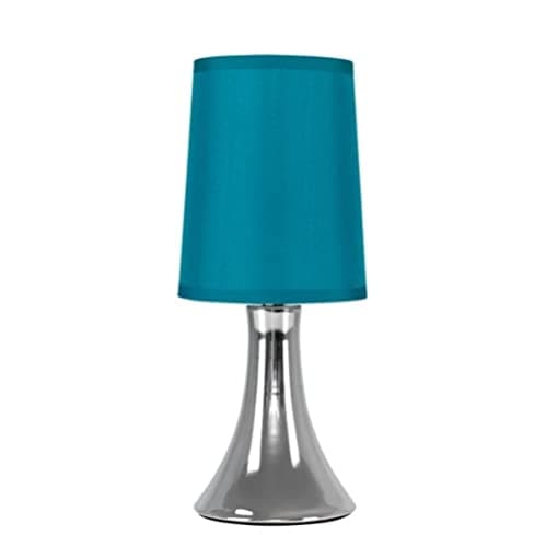 Image of MiniSun | Small Modern Chrome Trumpet Touch Table Lamp with Turquoise Teal Fabric Shade | Table Lamps, Home Décor & Improvement Essential