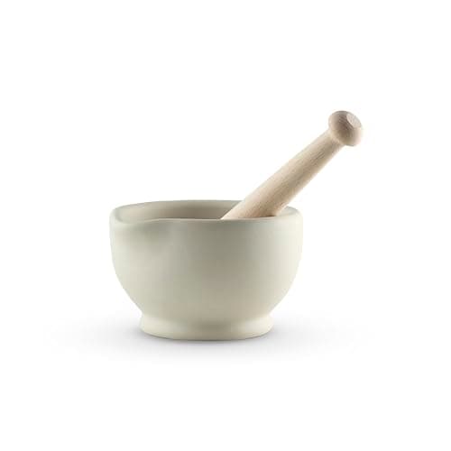 Image of Vitrified Porcelain Pestle and Mortar Set for Grinding and Crushing Herbs, Seeds and Nuts, Size 1, 11.2cm Diameter, White, MB947003