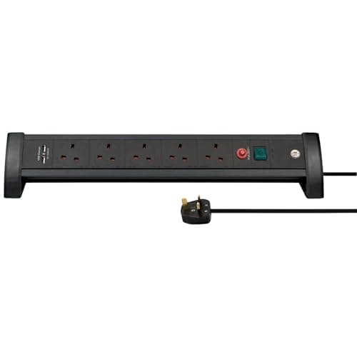 Image of Brennenstuhl Premium-Office-Line FB, 5-way extension lead for desk with 2 USB charging ports (switch and 3m cable, with Safety Fuse Button, Made in Germany) black