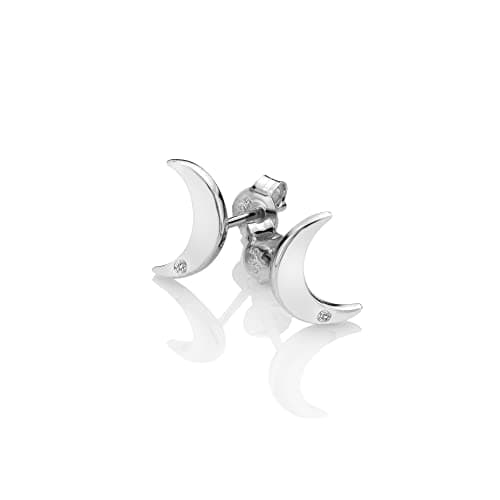 Image of Hot Diamonds Diamond Amulet Crescent Moon Silver Earrings | 925 Sterling Silver and Real Hand Set Diamond Studs | Celestial Minimalist Jewellery for Women | Luxury Gift Wrap Included