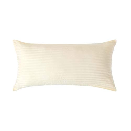 Image of HOMESCAPES Pastel Yellow Pure Egyptian Cotton Euro Size Pillowcase 40 x 80 cm 330 TC 500 Thread Count Percale Equivalent Satin Stripe Pillow Case with Zip