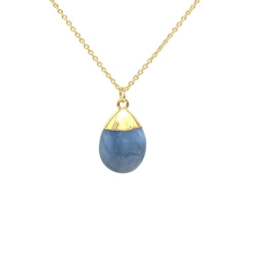 Image of Gempires Blue Opal Pear Necklace, October Birthstone Jewelry, Gold Electro Plated Crystal Pendant, 18 inch Adjustable 14K Gold Chain, Handmade Jewelry for Women