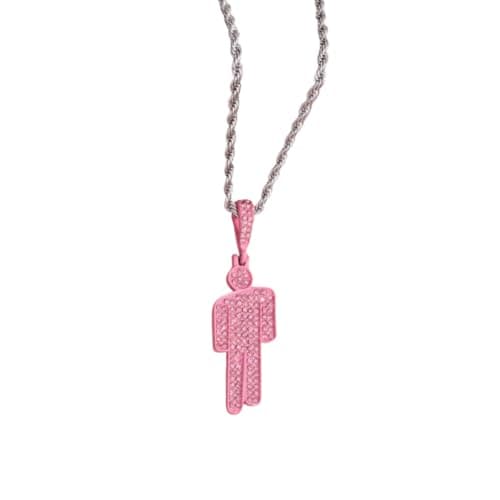 Image of AOLIAY Women & Men Multicoloured Humanoid Shape Diamond Stainless Steel Necklace,Colourful Simulated Diamond Pendant,Cubic Zirconia Stones Necklace Accessories,Fashion Street Hip Hop Jewellery Pink