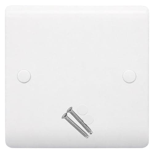 Image of White 1 Gang Curved Edge Blanking Plate Cover for Electrical Sockets – Single Socket Cover with Screws & Caps, 86mm x 86mm, Durable Wall Plate