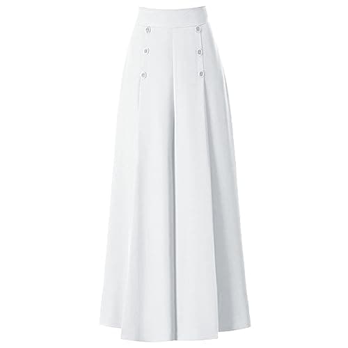 Image of Pleated Wide Leg Pants Womens High Waisted Baggy Trousers for Women Lounge Long Palazzo Pants Flowy Business Work Casual Pant with Pockets Ummer Trousers for Women UK Culottes White