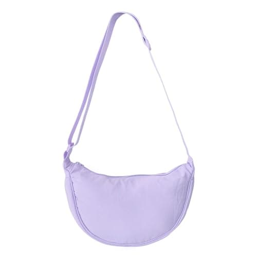 Image of GoPaw Crescent Bag for Women, Nylon Half Moon Bag Women Crossbody Bag with Adjustable Strap, Solid Color Dumpling Bag Portable Crescent Purse for Daily Use(Purple)