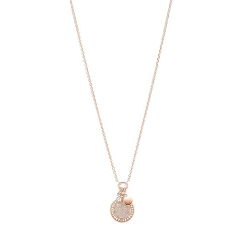 Image of Fossil Necklace for Women Classics, Total Length: 460mm + 50mm Extension Chain / Pendant: 14mm x 16mm Rose Gold Stainless Steel Necklace, JF03265791