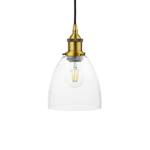 Image of The Soho Lighting Company Potter Clear Glass Pendant Light with Antique Gold Lamp Holder and Black Round Cable