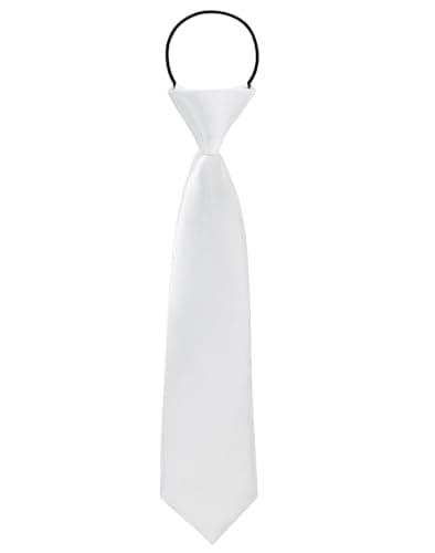 Image of MESU Pre-Tied Kids Necktie Satin Plain Colored Tie White