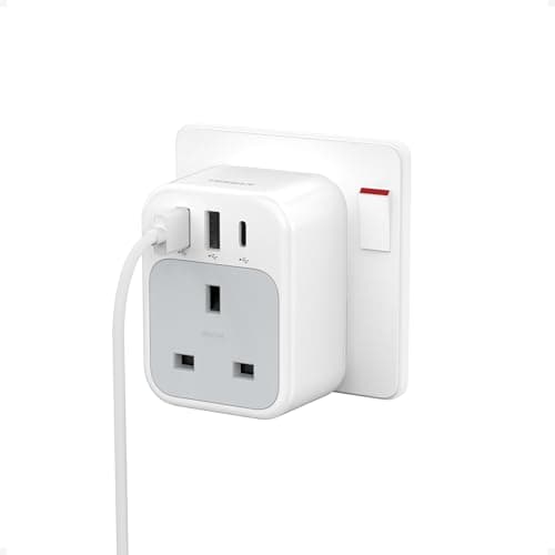 Image of TESSAN USB C Plug Adapter UK, Plug Extension Socket with 3 USB Ports, 3250W 1 Way Outlet Extender, Wall Charger Sockets Adapter for Home, Kitchen, Office, School Supplies, 15W
