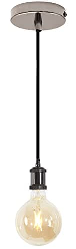 Image of 4lite Indoor Vintage Ceiling Light (Blackened Silver) Single Decorated Pendant Light with 1.5m Adjustable Cable & 640lm E27 G125 LED Smart Amber Coated Filament Bulb- 4L1/7004-4Yr Guarantee
