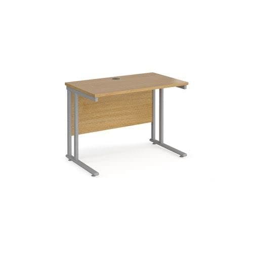 Image of Office Monster Cooper straight desk 1000mm x 600mm - silver cantilever leg frame, oak top