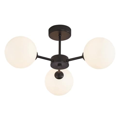 Image of Happy Homewares Contemporary Chic Matte Black Ceiling Light with Opal White Round Globe Glass Shades | 22cm x 44cm | 3 x 5w G9 | Class 1 Earth Required