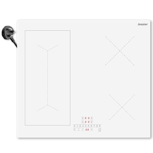 Image of Jessier Induction Hob 4 Burners, 2800W Plug in Electric Hobs with Flexible Zone for BBQ, 60cm Built-in Induction Cooker with 9 Power Levels Setting, Pause Function, Timer, Child-safety Lock, White