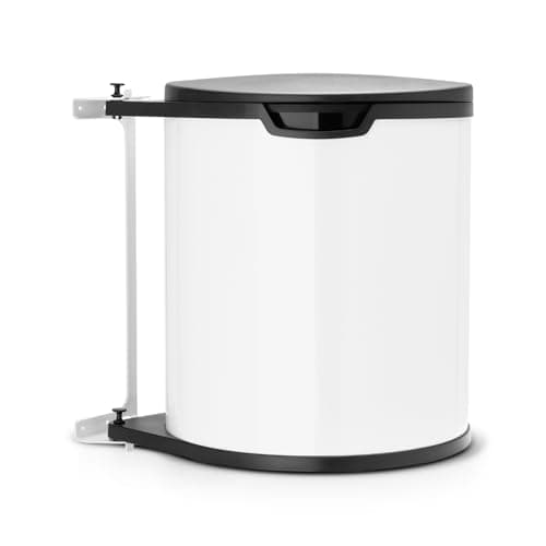 Image of Brabantia Built-in 15L Inside Cupboard Bin (White) Removable Bucket, Easy to Mount, Auto closing, Under Sink Rubbish/Food Waste Storage (Requires min space: H47.5 x W36.9 x D30.2 cm)