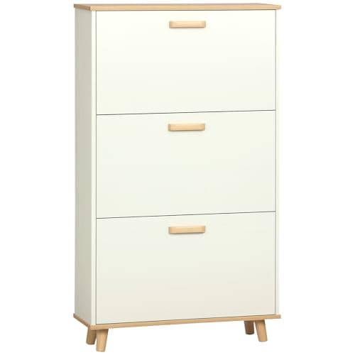Image of HOMCOM Narrow Shoe Cabinet, Slim Shoe Storage Cabinet with 3 Flip Drawers and Adjustable Shelves, 12 Pair of Shoes Organizer for Hallway, Entryway, Cream White