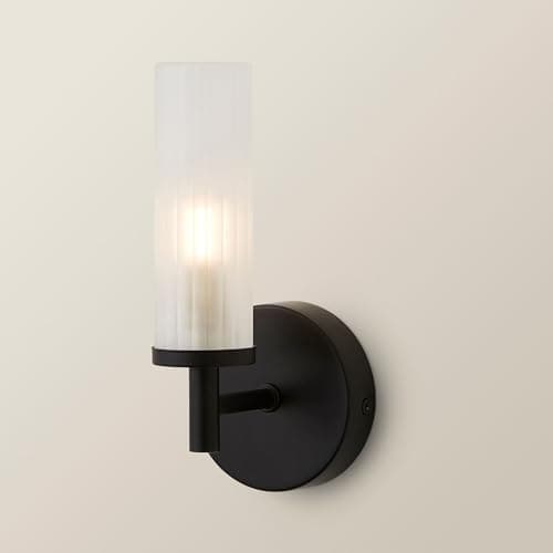 Image of MiniSun | Modern Matt Black and Reeded Glass Shade Wall Light Fitting | Bath Wall Lights, Home Décor & Improvement Essential | Mains Wired