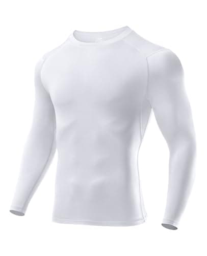 Image of Niksa 1 Packs Long Sleeve T Shirt Men's Muscle Fit T-Shirt Compression Breathable Slim Tops for Gym Work Running Sports Cycling Active Wear Base Layers Mesh Quick-Drying Clothing,White,L