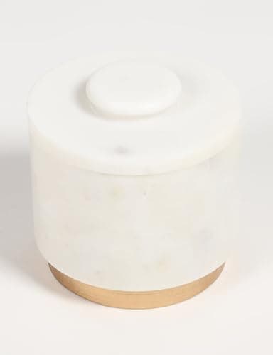 Image of Vayu Earth Classic White Marble Storage Jar with Gold Metal Base – Decorative Canister for Kitchen, Bathroom or Living Room – 10 x 10 x 11 cm