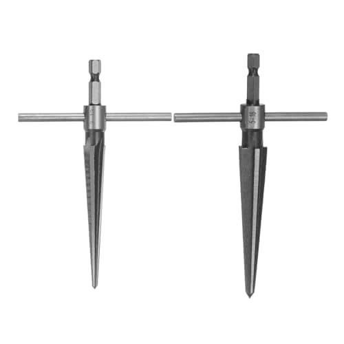 Image of sourcing map 2pcs Tapered Hand Reamer Set 1/8"-1/2" (3-13mm) 3/16''-5/8'' (5-16mm) T Handle 6 Flutes Chamfer Reaming Taper Reamers for Guitar Bridge Pin Hole Wood Metal Plastic