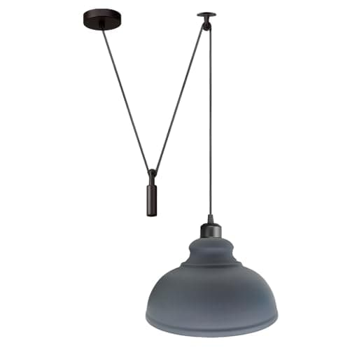 Image of LEDSone Grey Pendant Light, Adjustable Height Industrial Pulley Lighting, Rustic Ceiling Hanging Light Edison Island Lamp for Farmhouse Dinner Room Kitchen Hallway, Black, E27 Bulb Socket