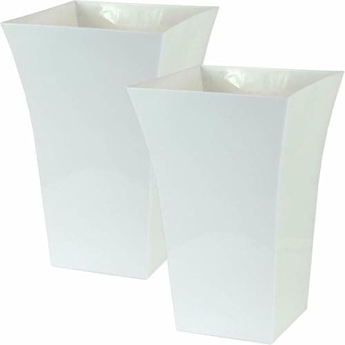 Image of Tall Square Large Milano Planter Pots, Set of 2, Indoor and Outdoor Use, Modern Style, Garden Flower Vegitable Fruits Plant Pot Gloss Finish Dimensions Apox: 45cm (H) x 30cm (W) x 30cm (D) (White)