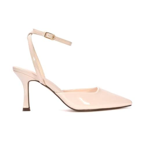 Image of Women's Strappy Ankle Strap Court Shoes Ladies Stiletto High Heel Point Toe Evening Party Nude Patent Classic Pumps Shoes Size 6