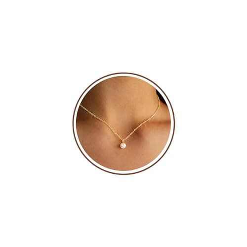 Image of TINGN 14K Gold Plated Pearl Necklaces for Women Elegant Gold Tone Necklaces Dainty Simple Round Pearl Pendant Necklace Choker Necklace Jewellery Gift for Women Girls