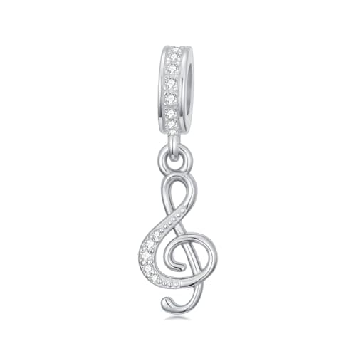 Image of PROESS Music Note Charm 925 Sterling Silver Treble Clef Dangle Charm Beads for Bracelet Musical Jewellry Gifts for Women Music Lover