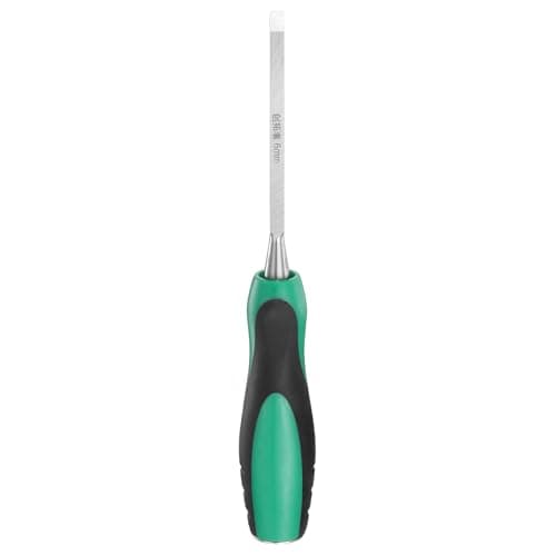 Image of sourcing map Steel Wood Chisel 6mm / 1/4" Wide Blade Wood Working Flat Tip Chisel Woodworking Hand Tool with Plastic Non-Slip Handle for Carpentry Carving DIY Projects, Green-Black