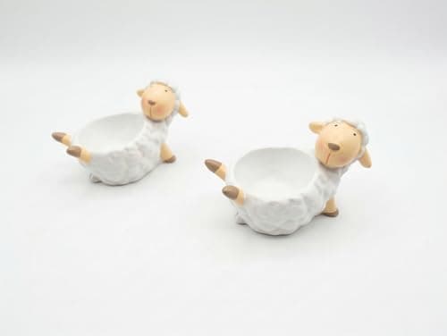 Image of Ameisenkeks® Set of 2 Sheep Egg Cups - Funny Egg Holders Made of High-Quality Polyresin - Decorative Breakfast Figures for Children and Adults - Ideal Easter Decoration & Gift Idea in Country House