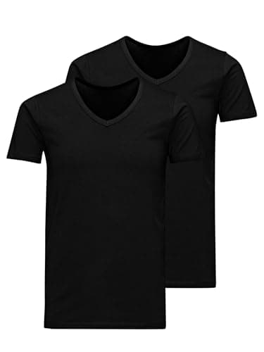 Image of JACK & JONES Mens 2 Pack Short Sleeve V Neck T-Shirt Black XL
