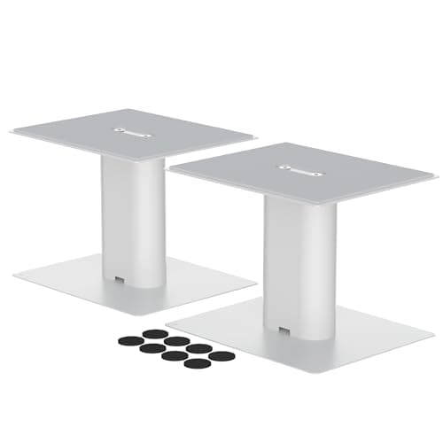 Image of suptek Desktop Speaker Stands Mount Set 157mm for Bookshelf Speakers Bracket, 16.5 x 20cm Metal Tray, Compatible with 3" to 4" Speakers, White SDM003MW