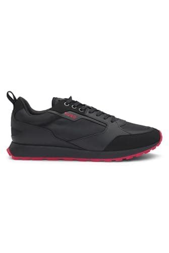 Image of HUGO Mens Icelin Runn Branded-Accent Trainers in Mixed Materials Size 12 Black