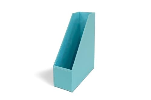 Image of OSCO Faux Leather Magazine File Holder, A4 Standing File Box & Shelf Organiser for Documents, Brochures & Catalogues Storage with Felt Base, Magazine Rack for Home Office, Turquoise