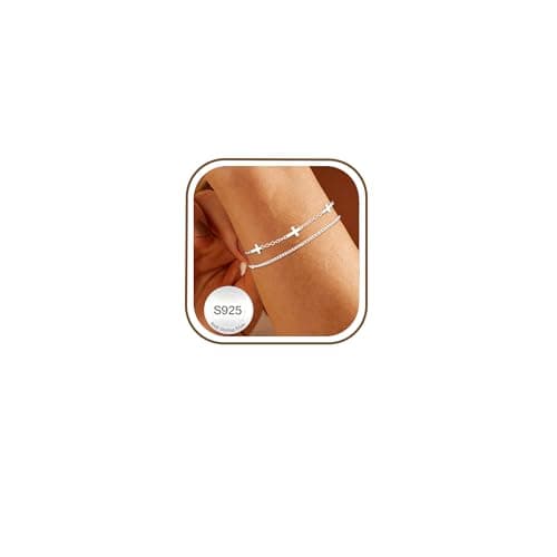 Image of Avotto 925 Silver Bracelet for Women Girls Hypoallergenic Sterling Silver Layered Bracelets Silver Double Bracelets Adjustable Stackable Bracelet Birthday Gifts for Women Girls Jewelry