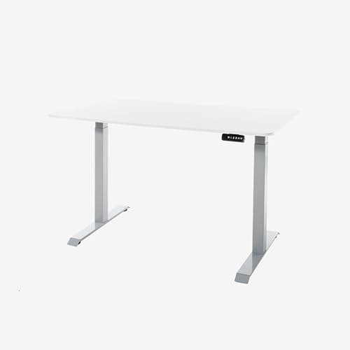 Image of desko V2 Adjustable Height Desk 120x60cm - Height Adjustable Desk with Dual Motor - Electric Standing Desk, for Home and Office Electric Desk (Grey Frame + White Desktop, 120x60cm)