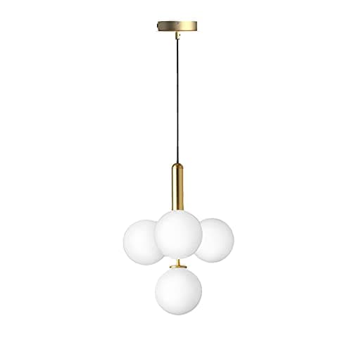 Image of ZTTECH 4-Light White Glass Globe Chandelier Pendant Light Fixtures,Gold Base with Clear Glass Ball Hanging Lamp for Kitchen Island (White Glass & Gold Metal)