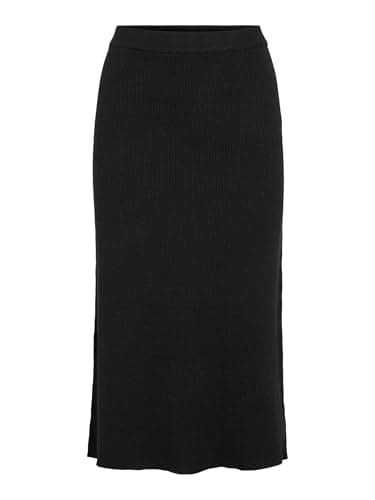 Image of VILA Women's VICOMFY A-LINE Knit Skirt- NOOS midi Skirt, Black,