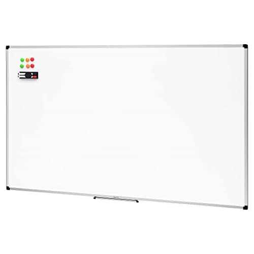 Image of Amazon Basics Whiteboard Drywipe Magnetic with Pen Tray and Aluminium Trim, 90 cm x 60 cm (WxH)