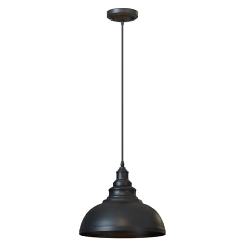 Image of DC VOLTAGE Industrial Vintage Metal Shade Pendant Light Fittings Loft Bar Hanging Ceiling Light 29cm Easy Fit Light Shade Adjustable Cord E27 Pendant Island Kitchen Fixture (Black with Bulb)