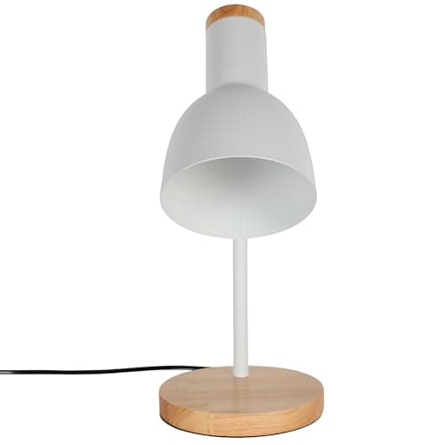 Image of TEKLED® LED Desk Lamp | Scandinavian Inspired Rotatable Table Light with Wood Base | Replaceable E27 Edison Screw Bulb Holder | for Bedside Reading Home Office Work Architects Students - White